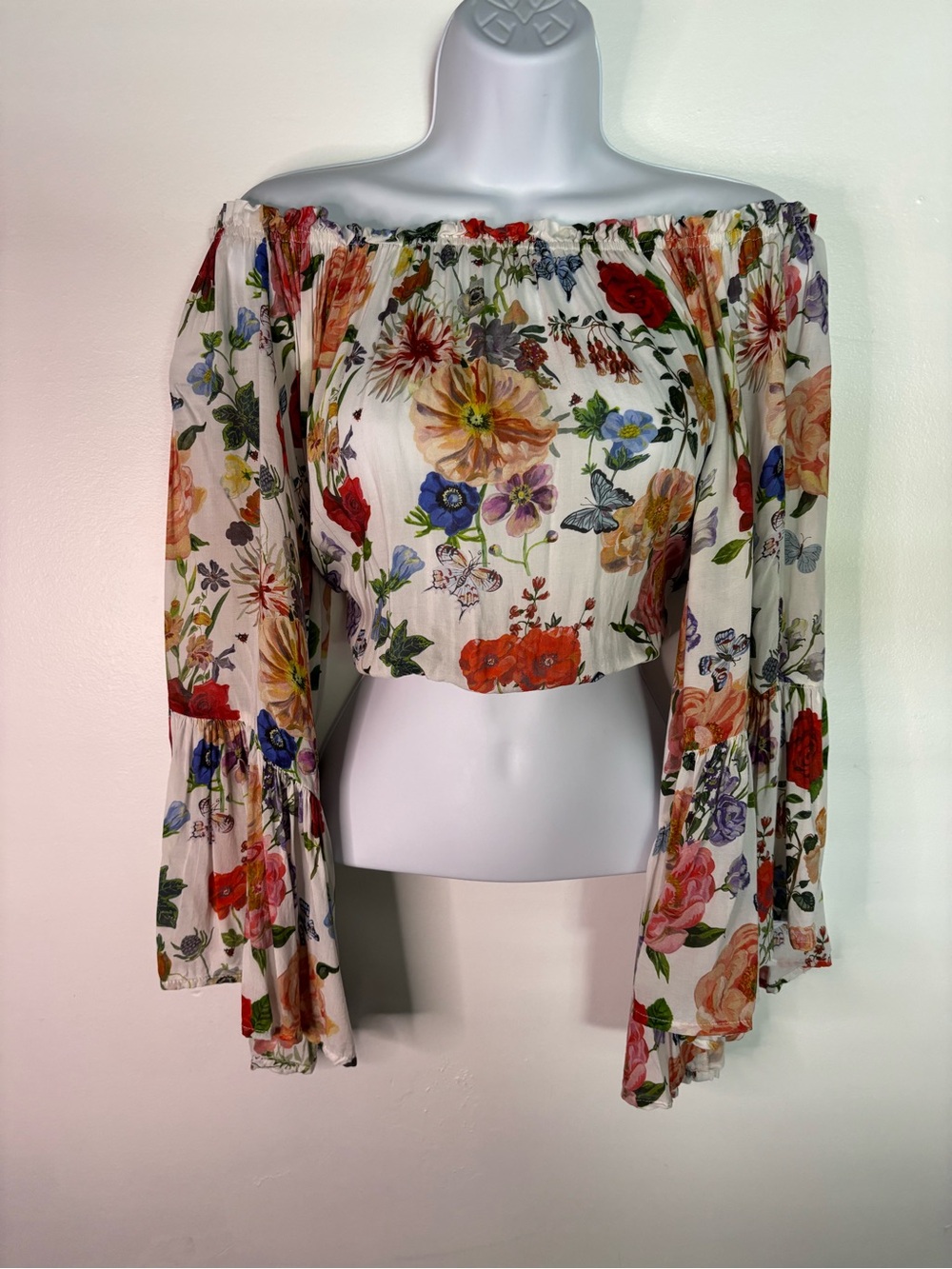 VICI Floral Off-The-Shoulder Crop Top Bell Sleeves Size S